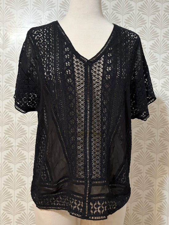All Saints Tops - All Saints Black Lace Crochet V-Neck Blouse